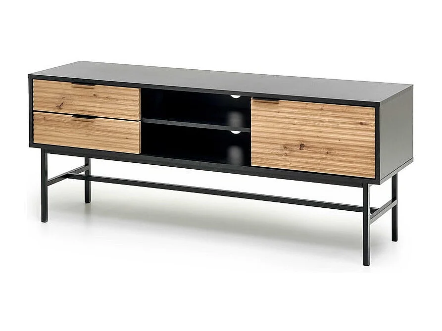 Meuble TV style industriel noire et aspect chêne avec structure en métal SMASH