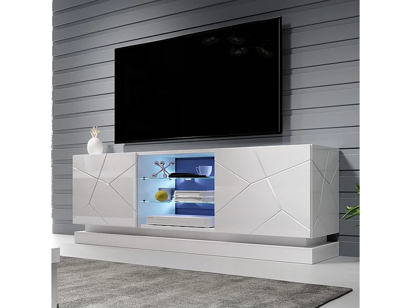 Meuble TV blanc design 160 cm à LED Clost - Avec LED