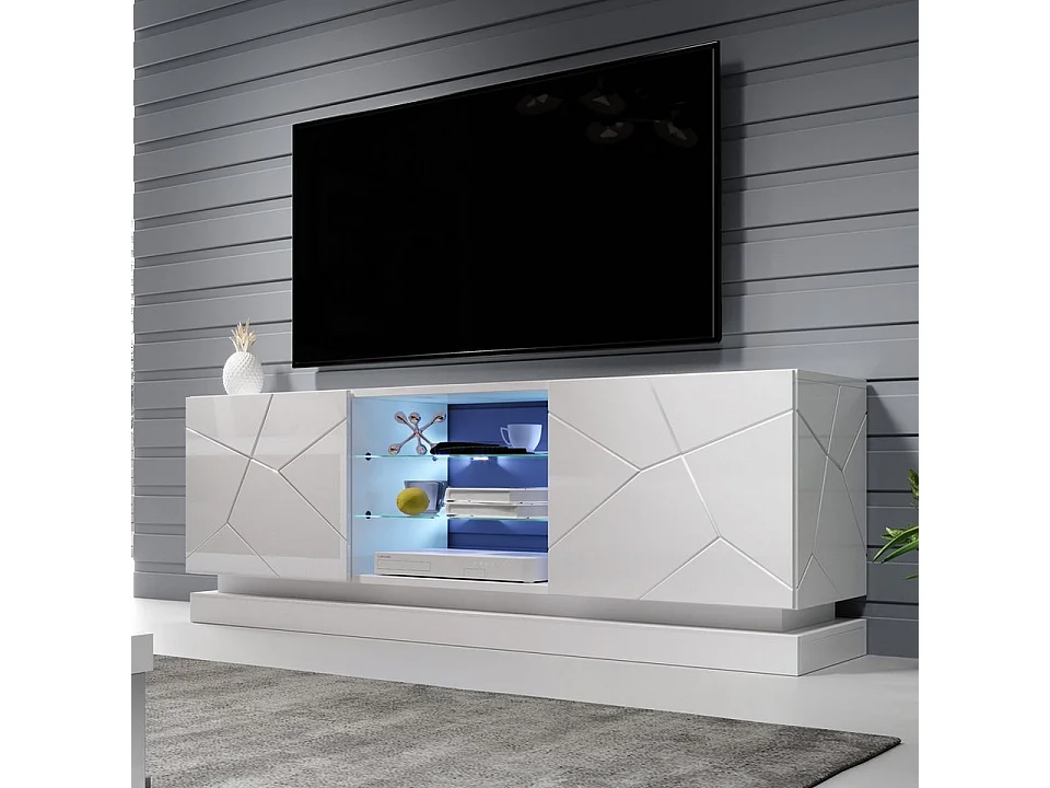 Meuble TV blanc design 160 cm à LED Clost - Avec LED
