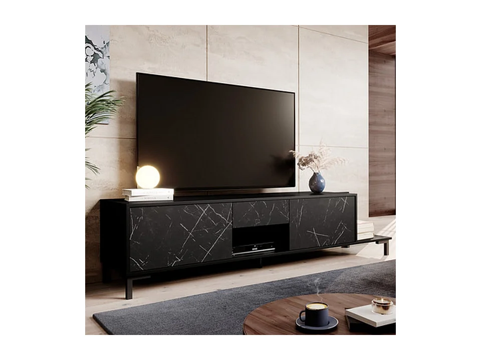 Meuble TV design effet marbre noir 195cm Ketla