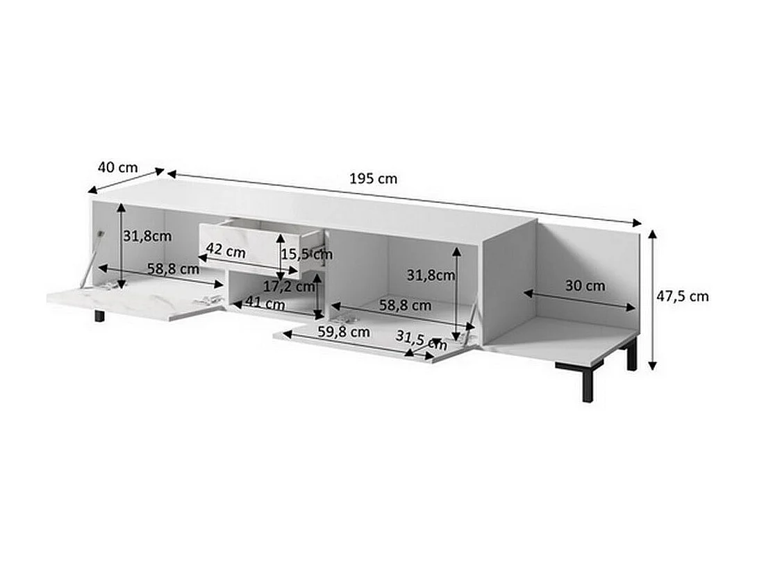 Meuble TV design effet marbre noir 195cm Ketla