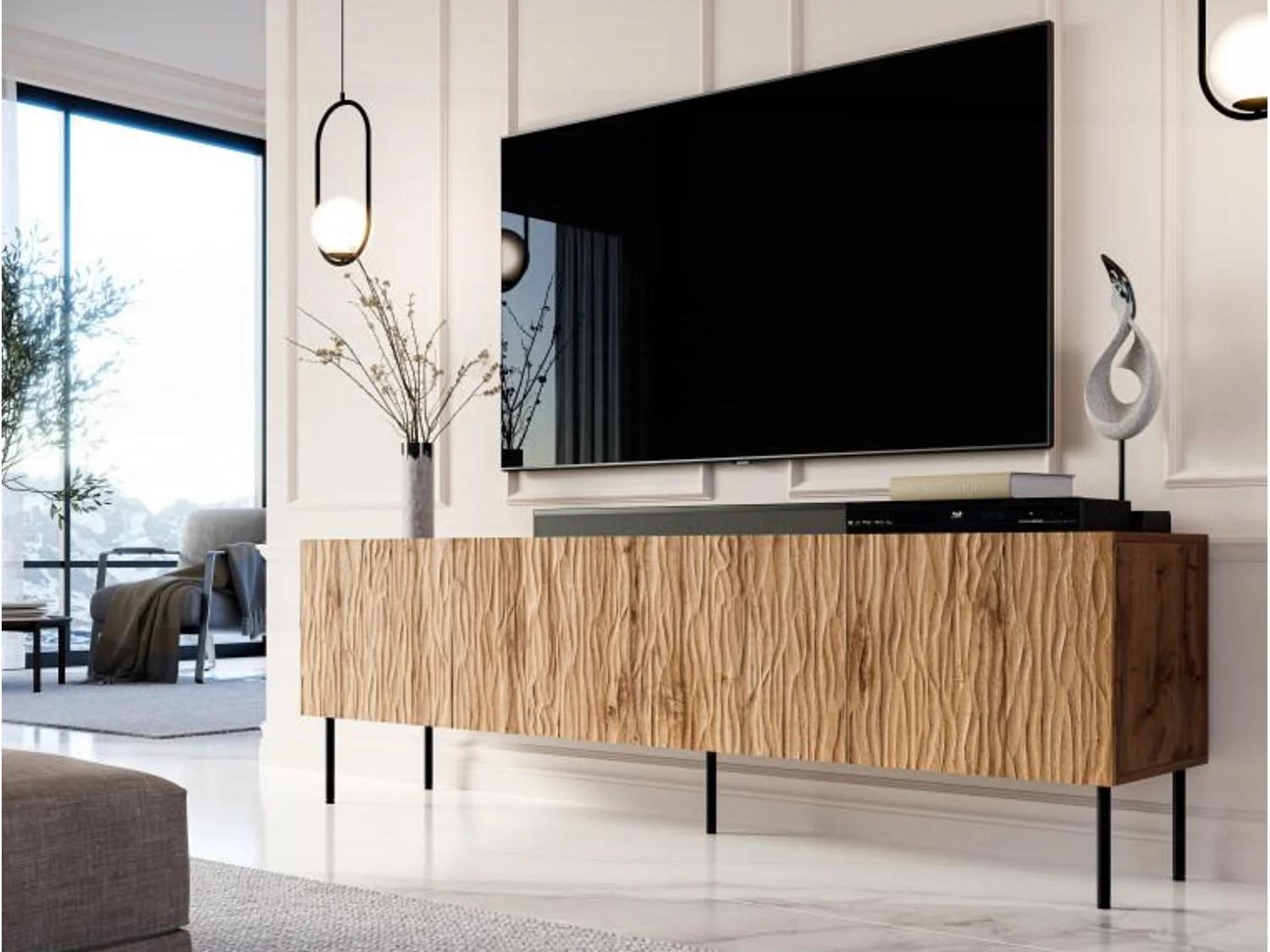Meuble TV design décor chêne 190 cm Mokt