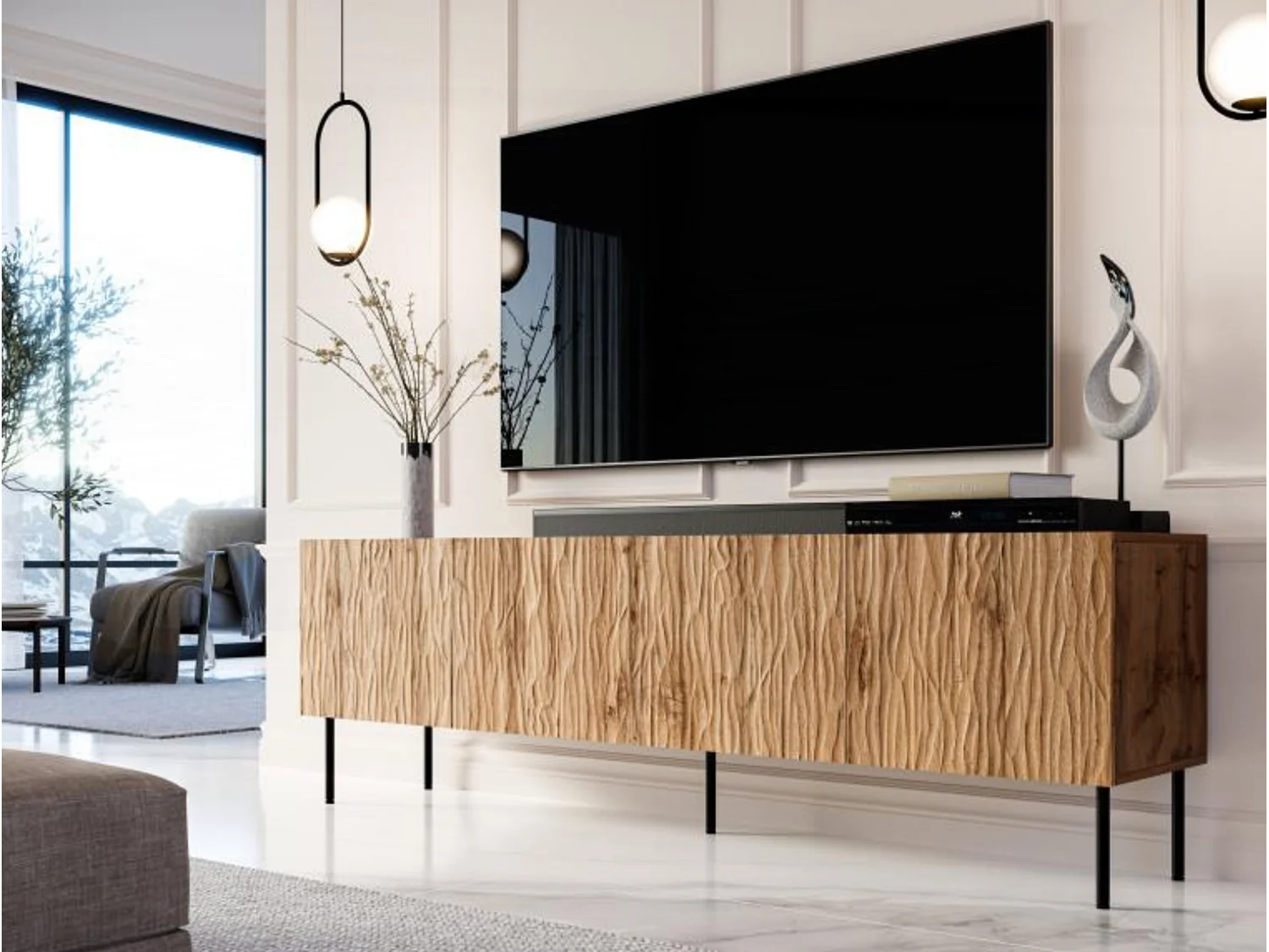 Meuble TV design décor chêne 190 cm Mokt