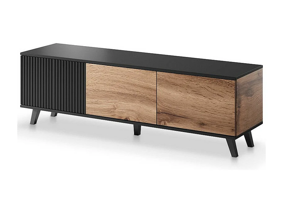 Mueble de TV contemporáneo de 3 puertas en roble wotan y negro 150cm PUMP
