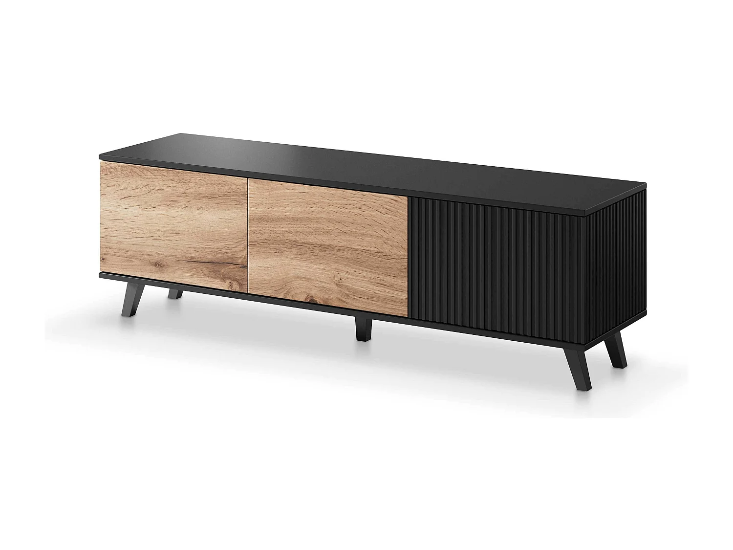 Mueble de TV contemporáneo de 3 puertas en roble wotan y negro 150cm PUMP