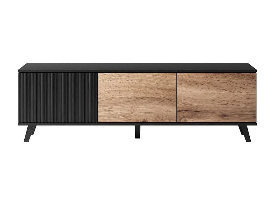Meuble TV contemporain 3 portes aspect chêne wotan et noir 150cm PUMP