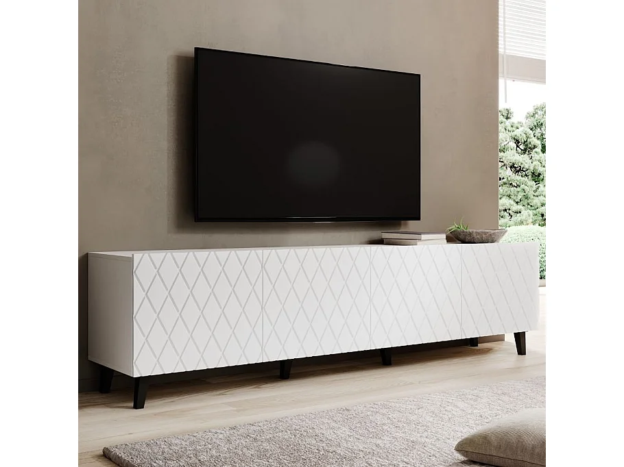 Mobile TV di design bianco opaco da 200 cm con 4 ante Kali