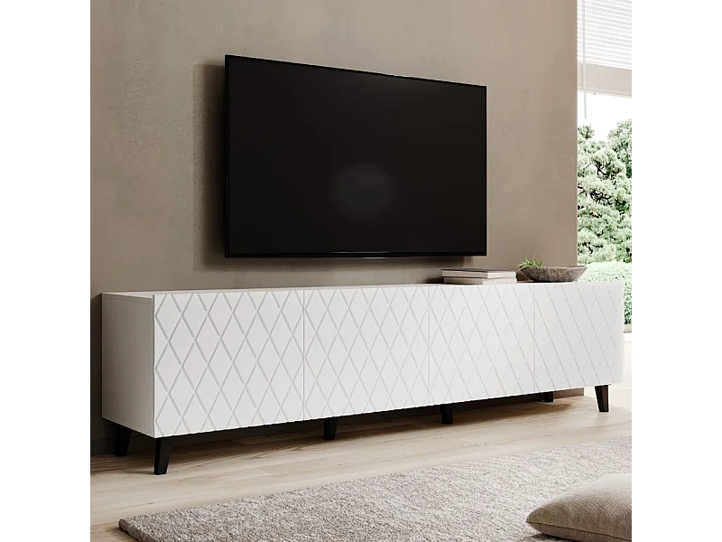 Meuble TV design blanc mat 200 cm avec 4 portes Kali
