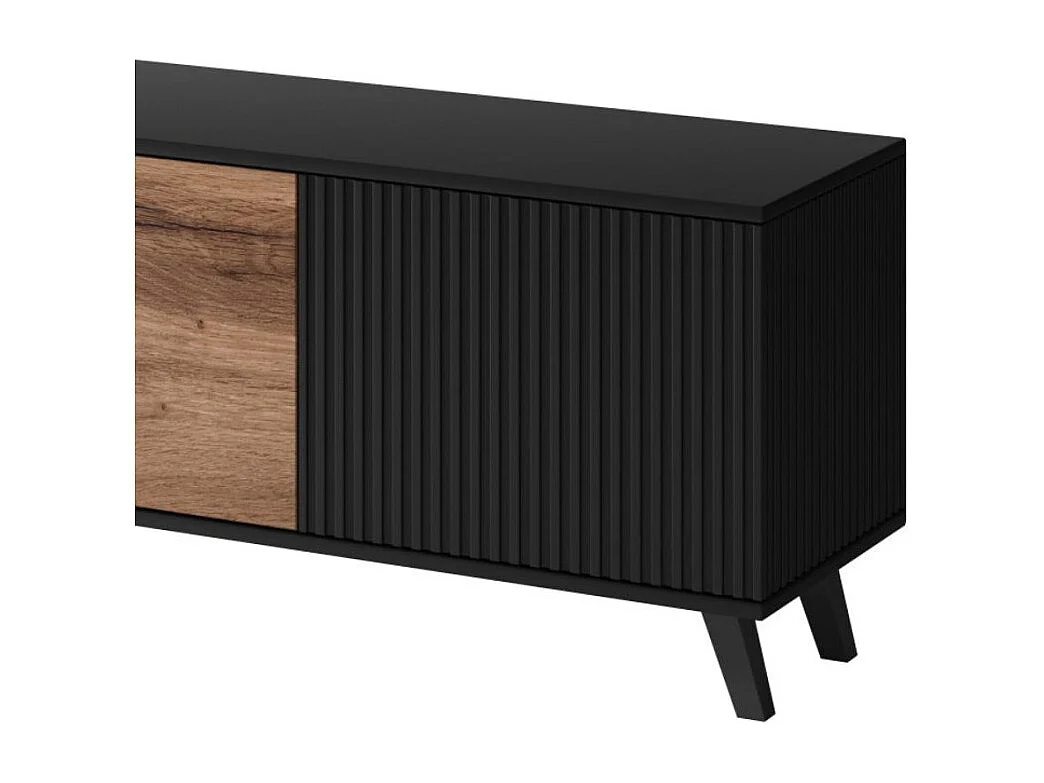 Meuble TV 200 cm noir et aspect chêne wotan PUMP