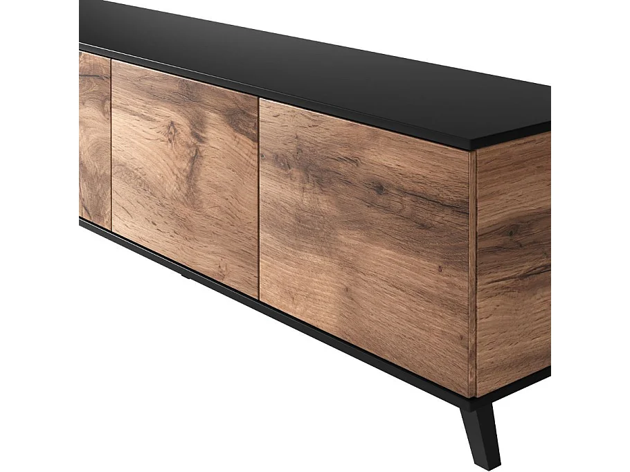 Meuble TV 200 cm noir et aspect chêne wotan PUMP