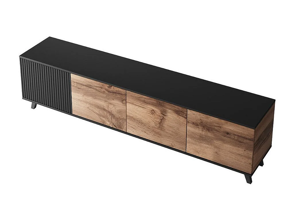 Meuble TV 200 cm noir et aspect chêne wotan PUMP