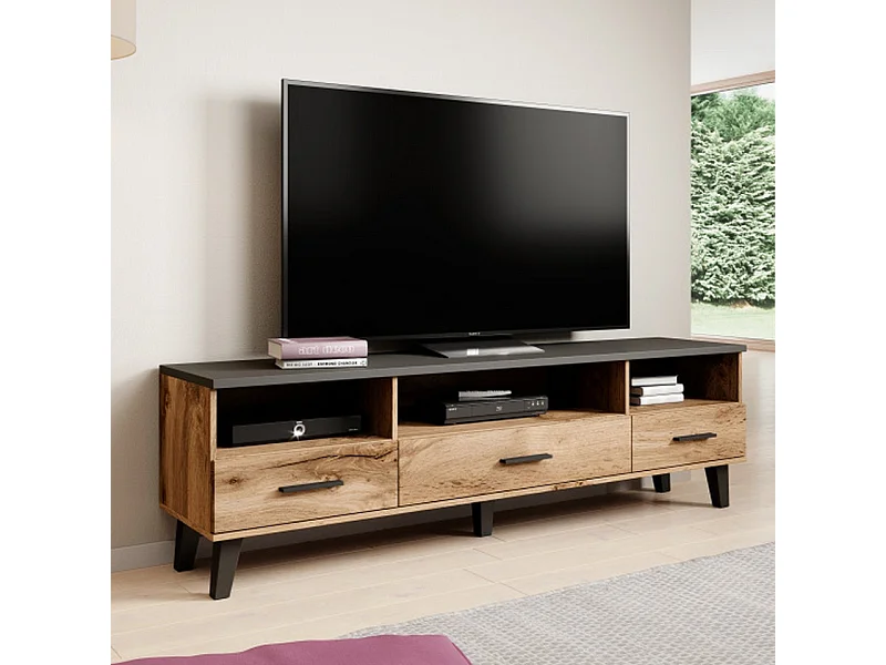 Porta TV 180 cm nero opaco e rovere Colin