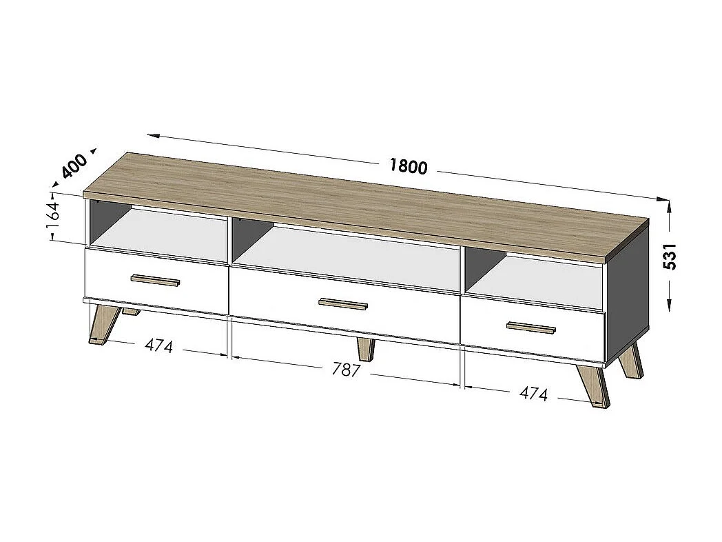 Meuble TV décor chêne et noir mat 180 cm Colin