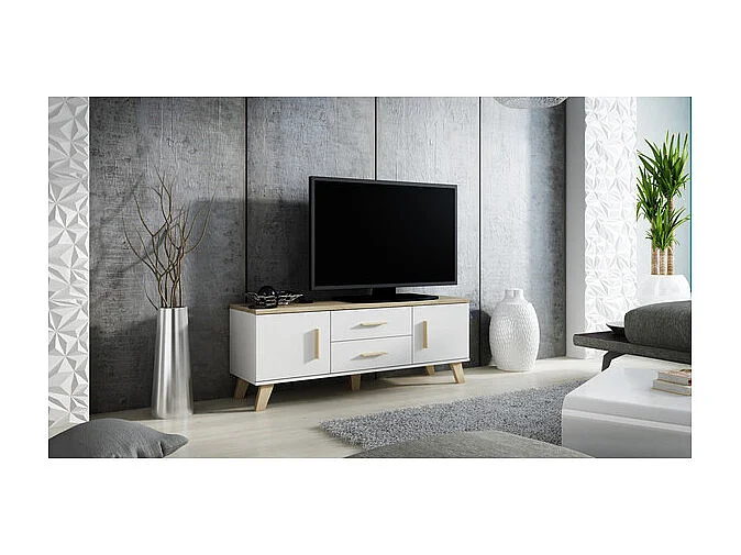 Mobile TV Colin 140 cm in rovere e bianco opaco