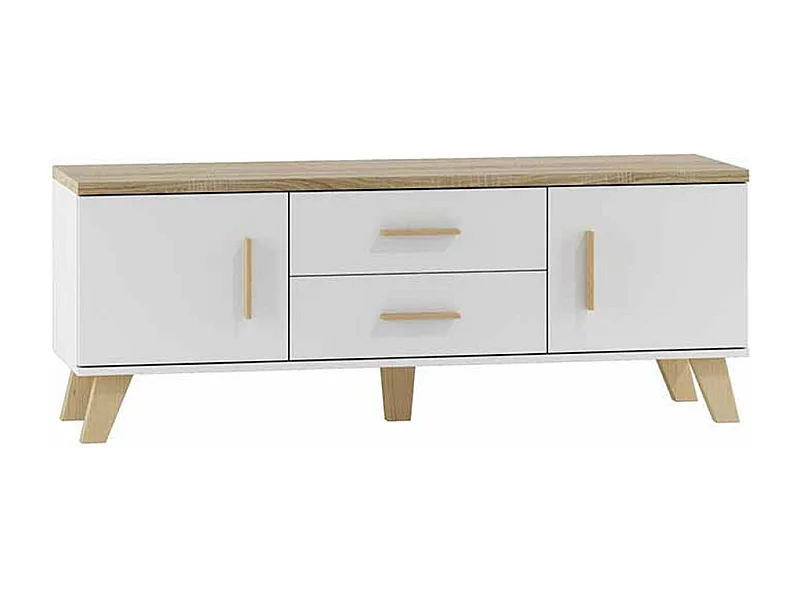 Meuble TV décor chêne et blanc mat 140 cm Colin