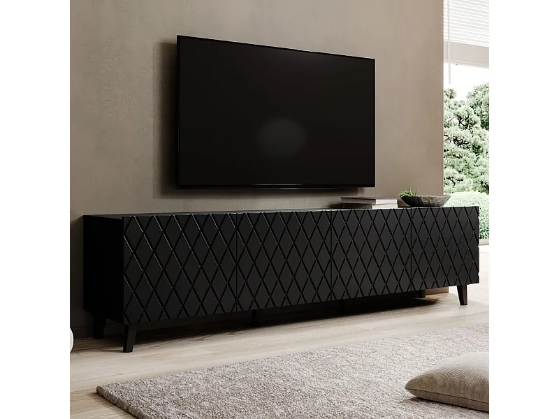 Porta TV di design a 4 ante Kali, nero opaco, 200 cm