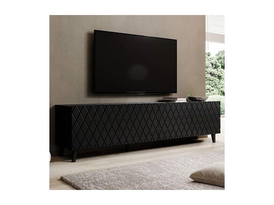 Meuble TV design noir mat 200 cm avec 4 portes Kali