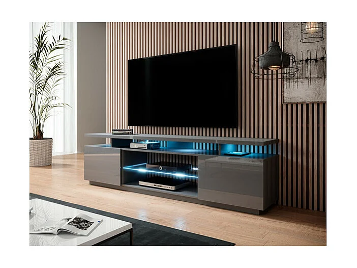 Meuble TV gris brillant 180 cm à LED Zohra - rouge