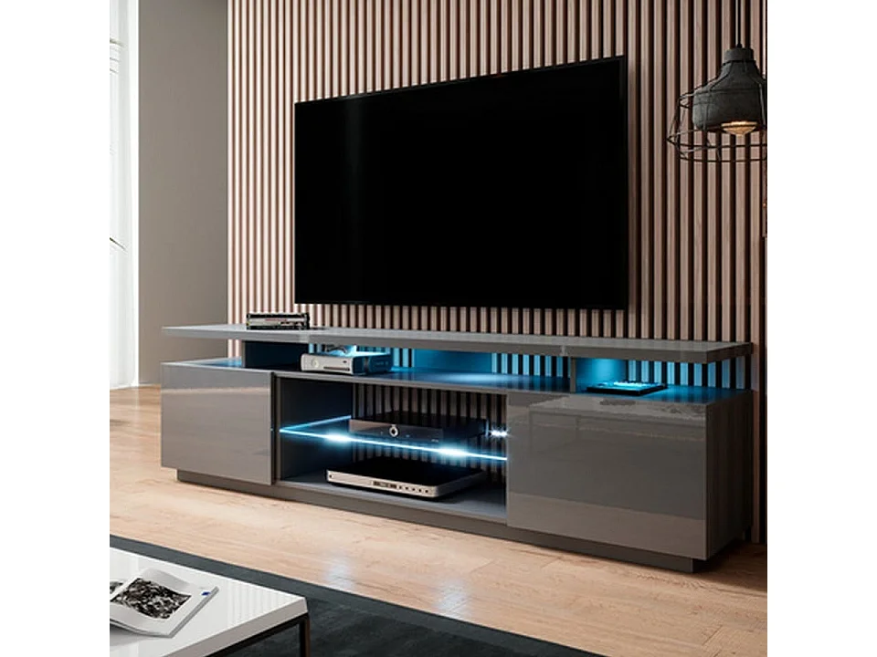 Meuble TV gris brillant 180 cm à LED Zohra - rouge