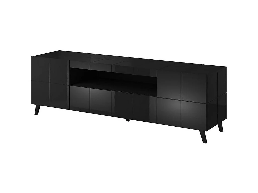 Meuble TV design noir brillant + LED 184 cm Flow - Sans LED
