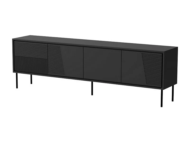 Meuble TV design noir mat 200 cm avec pieds en métal noir Ula