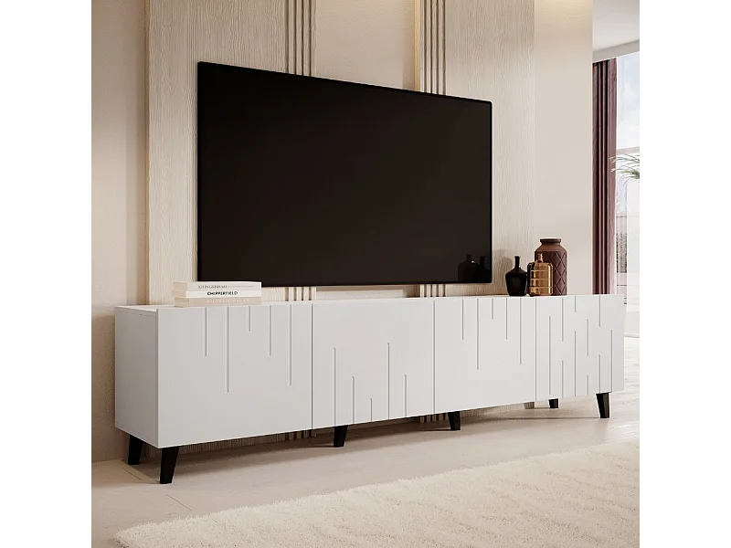 Meuble TV contemporain blanc mat 200 cm Spiro