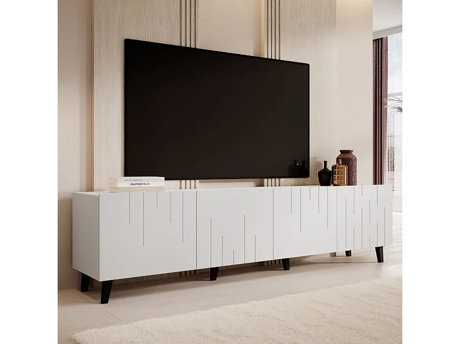 Meuble TV contemporain blanc mat 200 cm Spiro