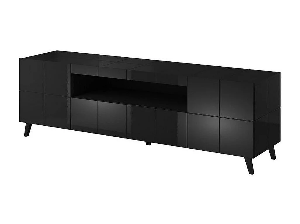 Meuble TV design noir brillant + LED 184 cm Flow - bleu