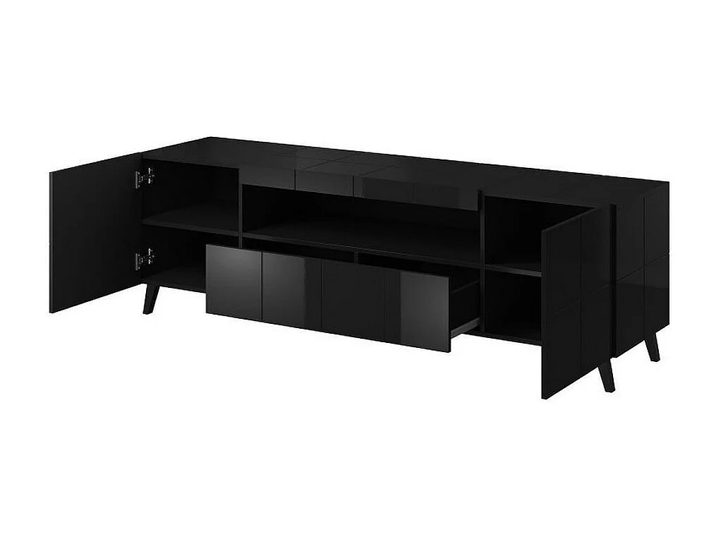 Meuble TV design noir brillant + LED 184 cm Flow - bleu