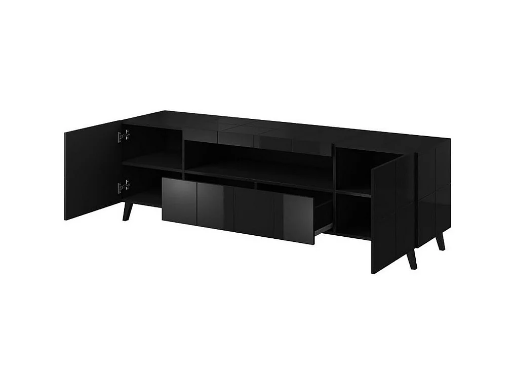 Meuble TV design noir brillant + LED 184 cm Flow - bleu