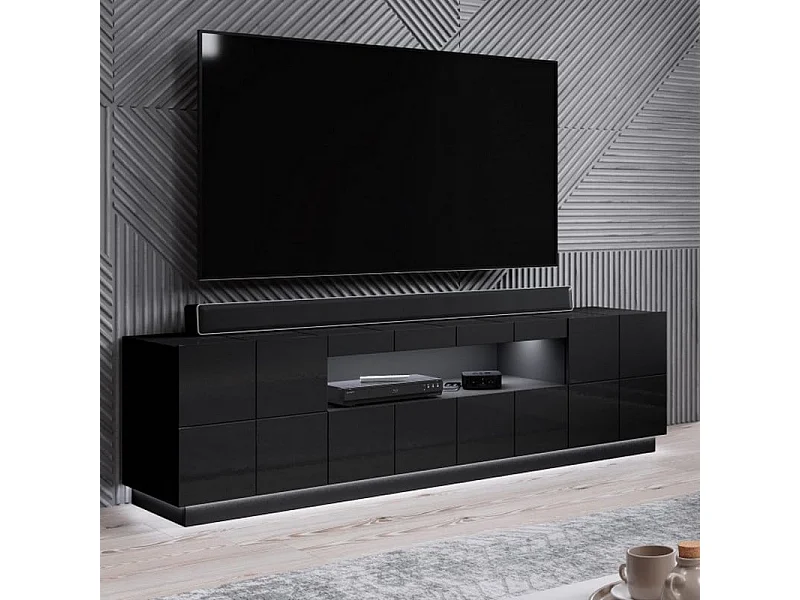 Mobile TV di design nero lucido + LED 184 cm Flow