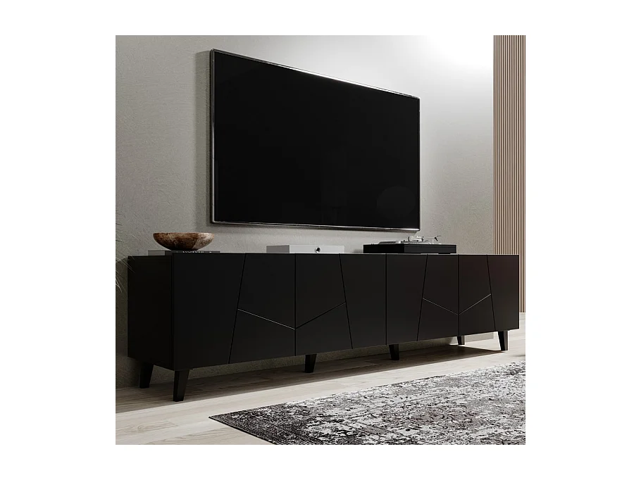 Meuble TV design noir mat 200 cm Fuji