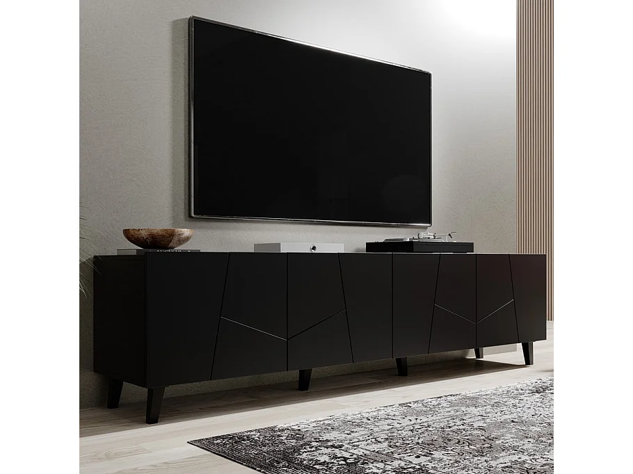 Meuble TV design noir mat 200 cm Fuji