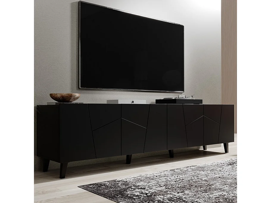 Meuble TV design noir mat 200 cm Fuji