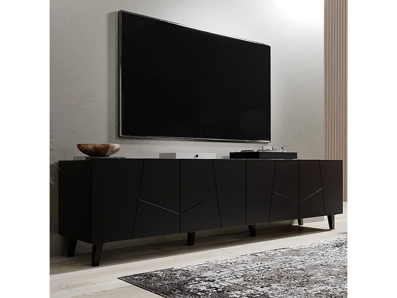 Meuble TV design noir mat 200 cm Fuji