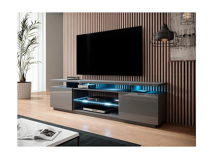 Zohra grigio lucido 180 cm supporto TV LED - bianco