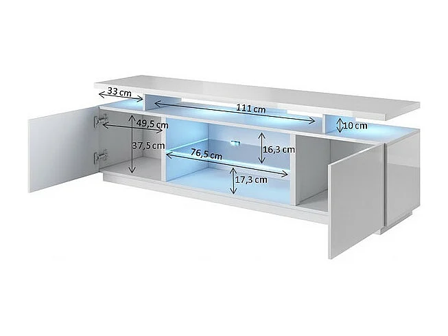 Zohra grigio lucido 180 cm supporto TV LED - bianco