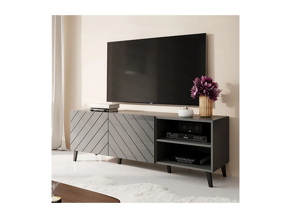 Meuble TV design gris brillant 150 cm Yaka