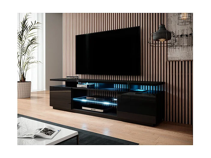 Zohra nero lucido 180 cm supporto TV LED - Senza LED