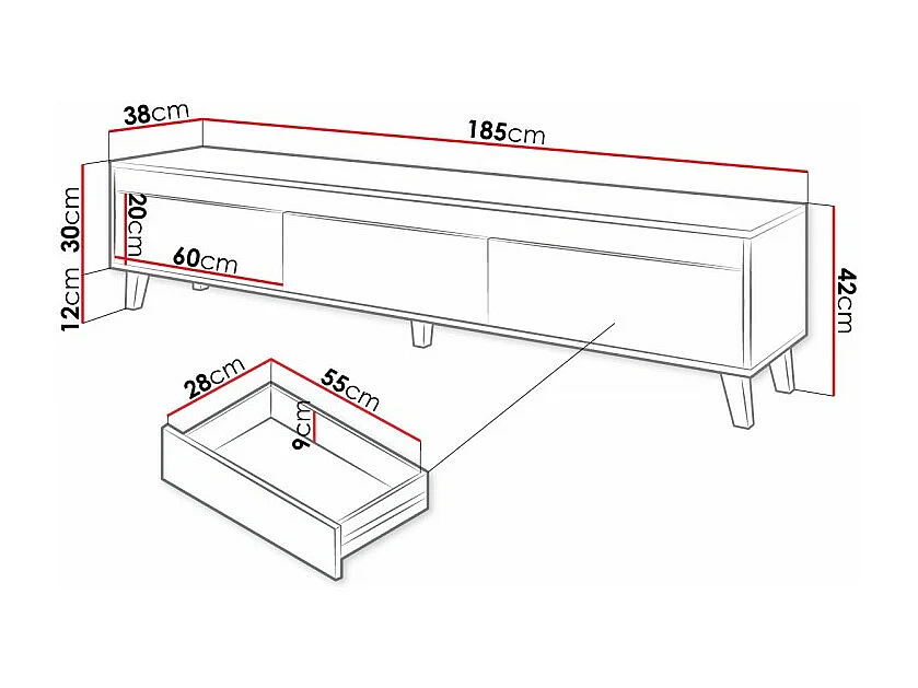 185 cm Stik, supporto TV in rovere e grigio