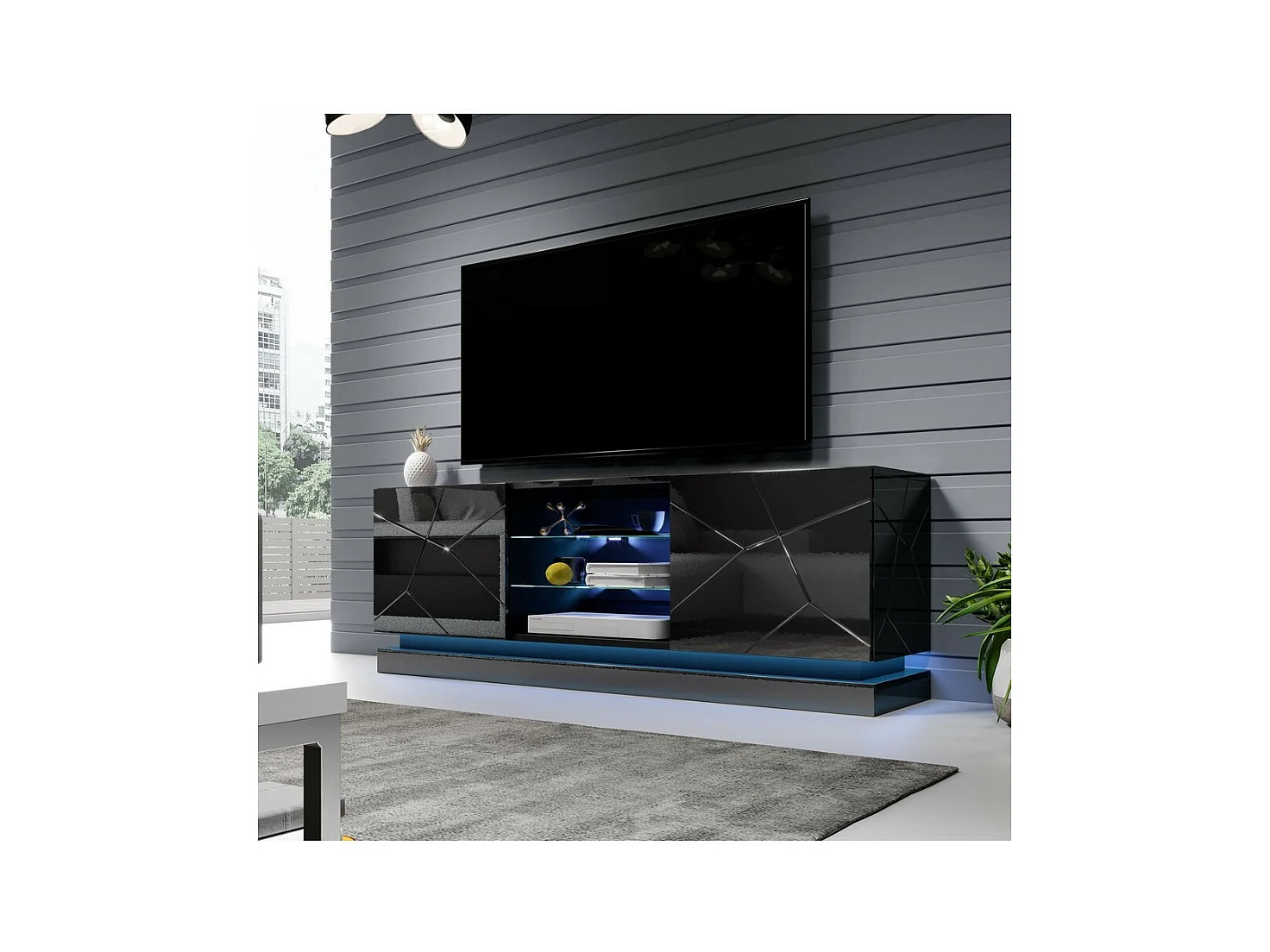 Meuble TV noir design 160 cm à LED Clost - Avec LED