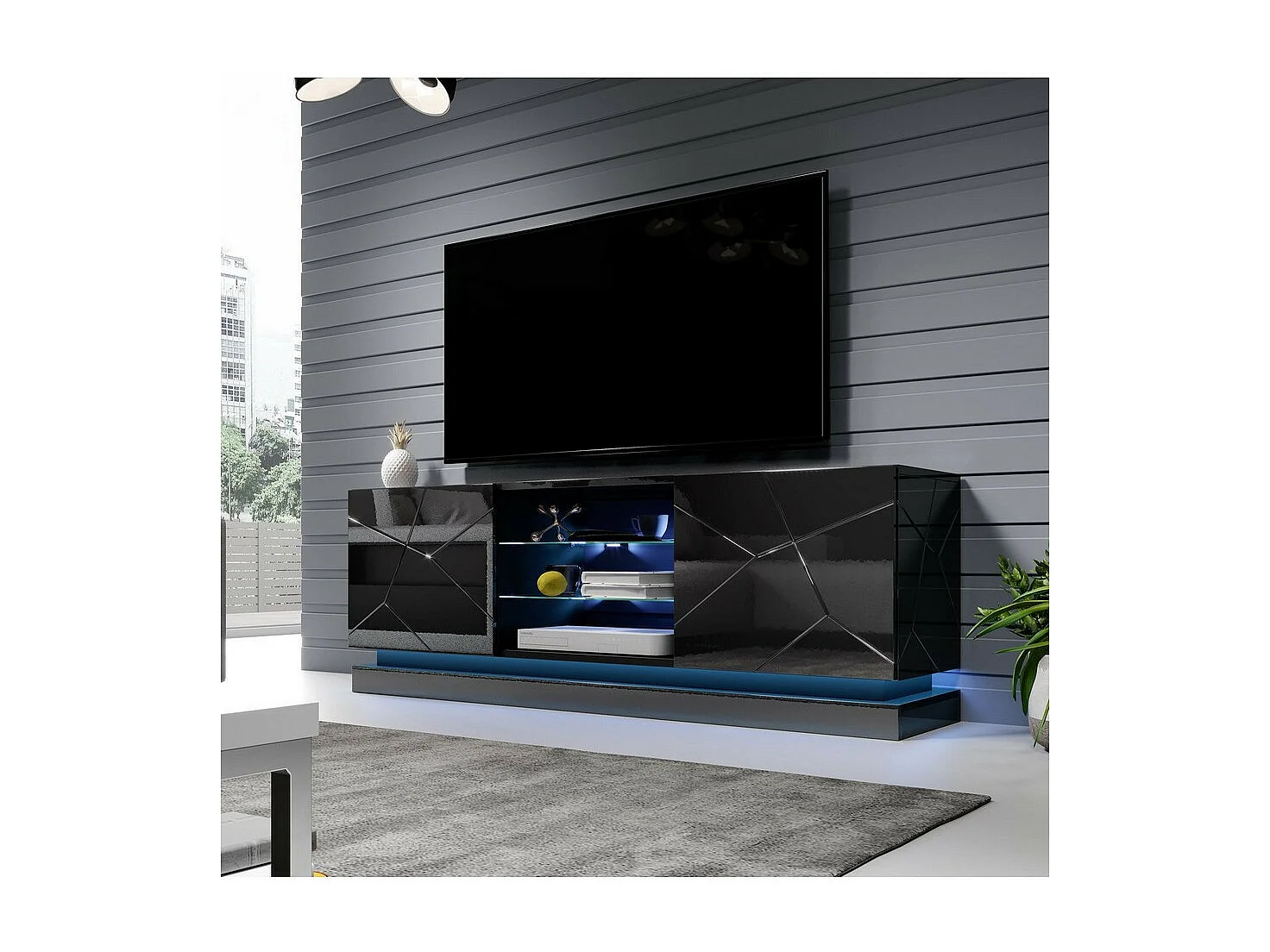 Meuble TV noir design 160 cm à LED Clost - Avec LED