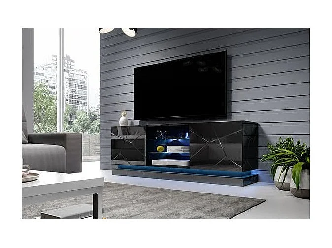 Meuble TV noir design 160 cm à LED Clost - Avec LED