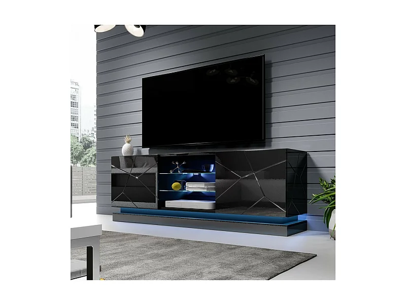 Meuble TV noir design 160 cm à LED Clost - Avec LED