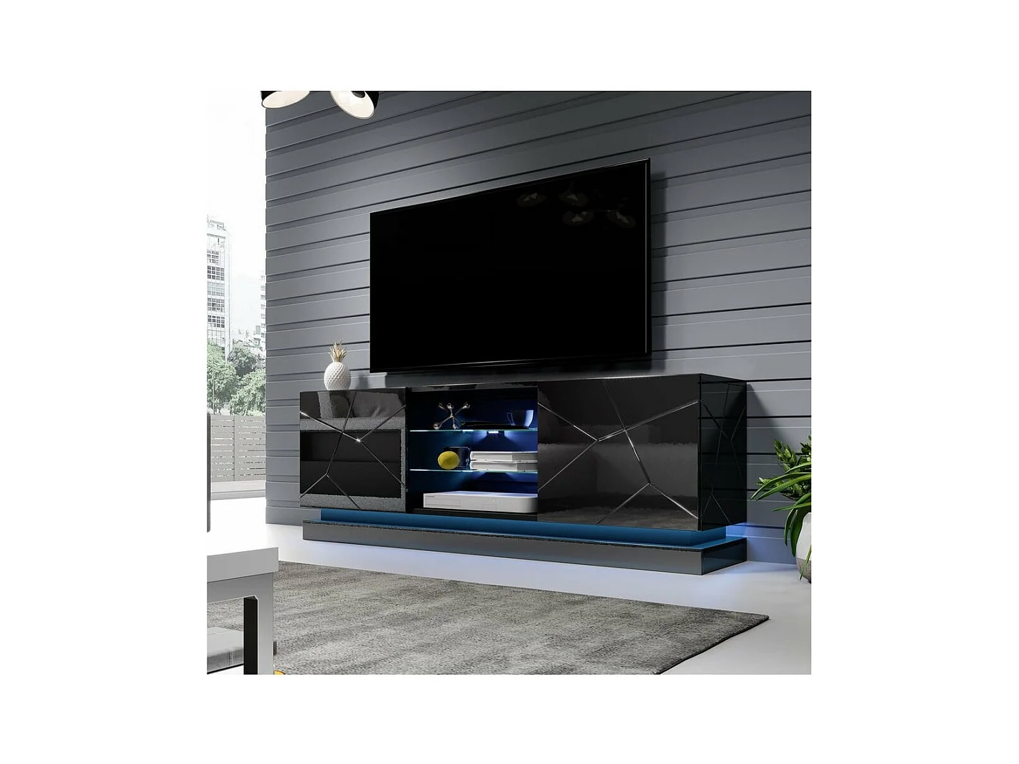 Meuble TV noir design 160 cm à LED Clost - Sans LED