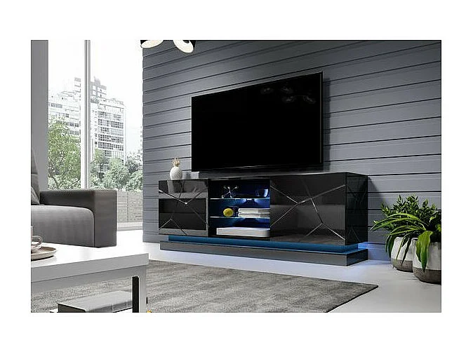 Meuble TV noir design 160 cm à LED Clost - Sans LED