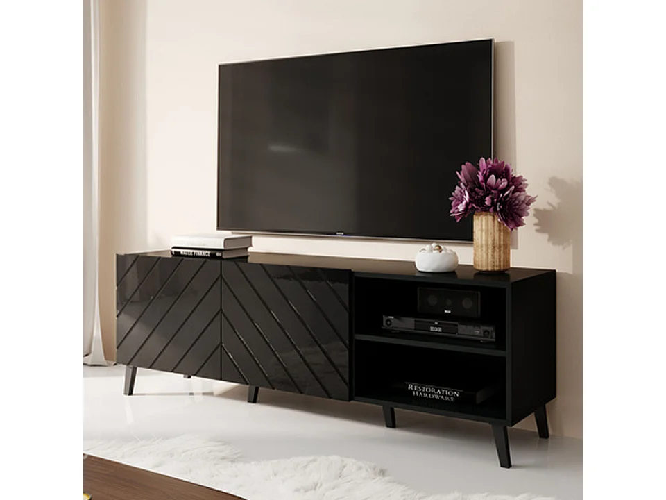 Soporte de TV de diseño Yaka negro brillante de 150 cm