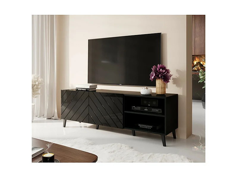 Soporte de TV de diseño Yaka negro brillante de 150 cm