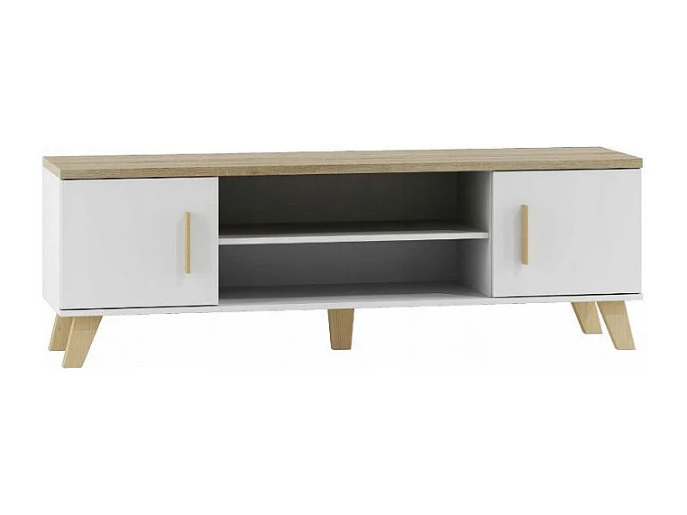 Meuble TV décor chêne & blanc brillant 160 cm Colin