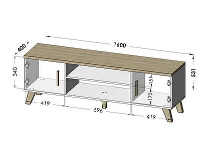 Meuble TV décor chêne & blanc brillant 160 cm Colin